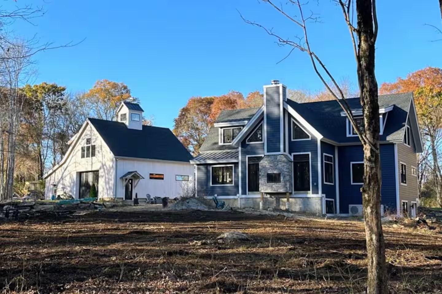 The farmhouse and event barn from the lawn